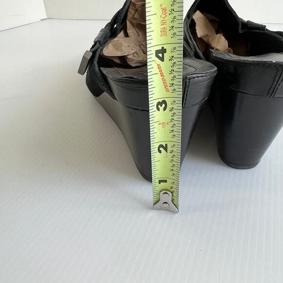 Cole Haan Black Suede Stitched Leather Mules Clogs Size 9.5 Wedge Hill Slip On - Picture 7 of 11